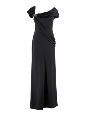 Valentino Embellished Asymmetric-Neckline Black Silk-Gown