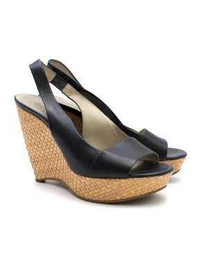 Jil Sander Black Peep Toe Slingback Wedges