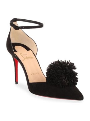 CHRISTIAN LOUBOUTIN Tsarou pompom-embellished Black pumps