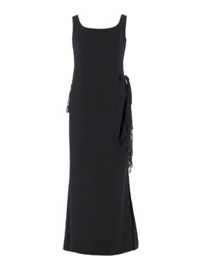 Elie Saab Black Embellished Lace Ruffle Gown
