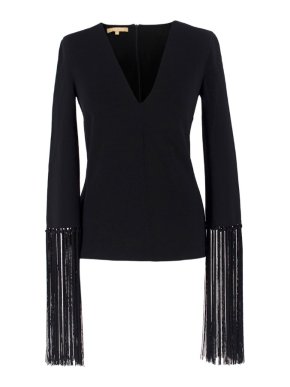 Michael Kors Collection Black Fringed Sleeve Top