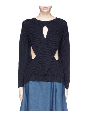Stella McCartney Navy Twisted Cut-Out Detail Ribbed Sweater