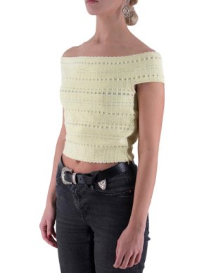Alexander McQueen off-the-shoulder yellow-knit top