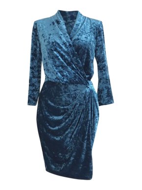 Catherine Malandrino Teal Blue Crushed Velvet Wrap Dress
