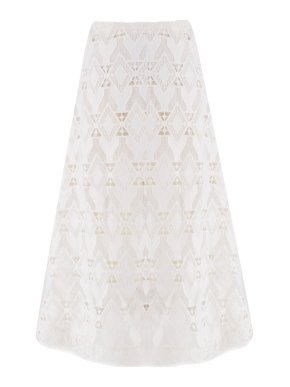 Maje Jonquille cream lace midi-skirt