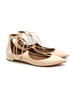 AQUAZZURA pink lace up ballet flats