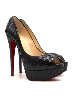 Christian Louboutin Altadama Black Python Peep Toe Heels