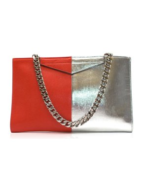 Fendi Two-tone red & silver leather clutch