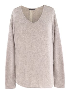 Velvet beige cashmere and wool-blend lace-trimmed sweater