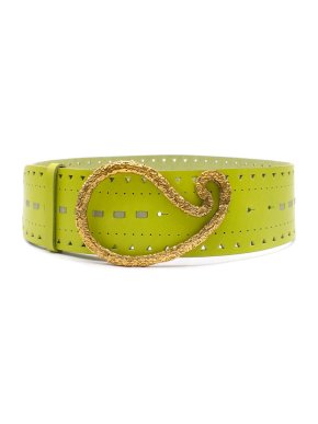 Blumarine Green Perforated-Leather Waist Belt