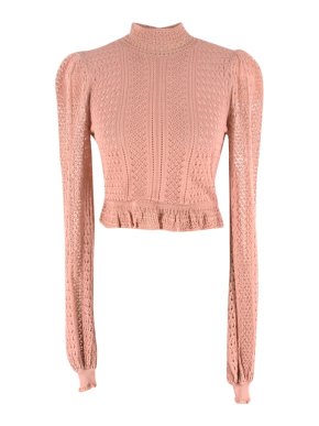Ronny Kobo pink Antoinette Pointelle-knit crop top