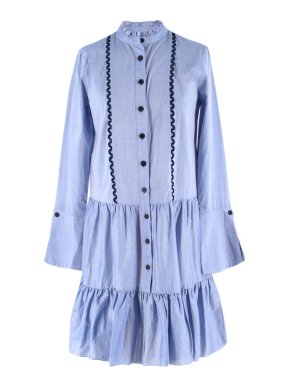 Shoshanna Blue Button-Down Tiered-hem Dress