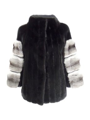 Svevian black mink & chinchilla short fur jacket