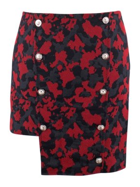 Versus Versace Red & Black Jacquard Asymmetric Mini Skirt