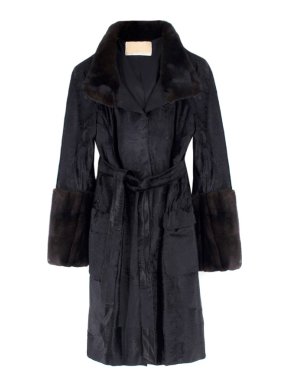 Michael Kors Black Lambs Fur & Brown Mink Fur Coat