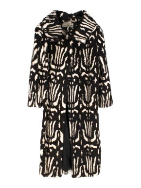 Valentino Boutique Abstract Print Rabbit Fur Long Coat