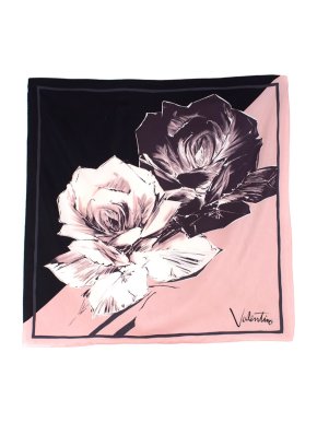 Valentino Rose-Print Silk Scarf