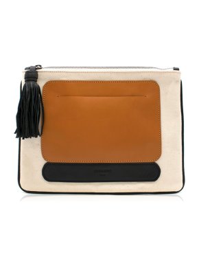 Zeus + Dione Leather & Canvas Clutch Bag 1