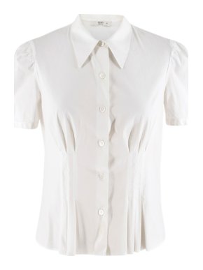 Prada short-sleeved white cotton-blend poplin blouse