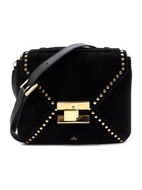 Bespoke black studded suede cross-body bag