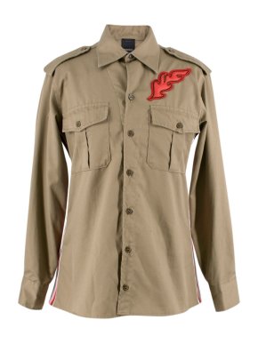Pinko khaki fringed cotton shirt
