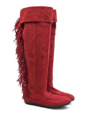 Minnetonka fringed red suede mocassin boots