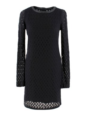 Diane von Furstenberg black-knit leather trim dress
