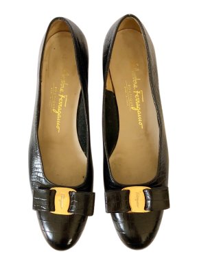 Salvatore Ferragamo mock crock black pumps