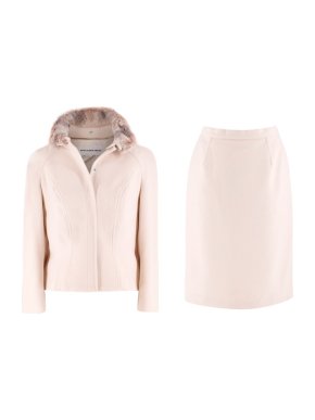 Mugler Cream Wool and Cashmere Jacket and Skirt Set