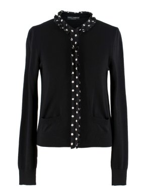 Dolce & Gabbana Black Wool and Silk Polkadot Cardigan