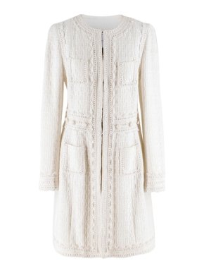 Andrew GN white collarless tweed coat