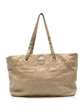 Chanel beige quilted-leather tote