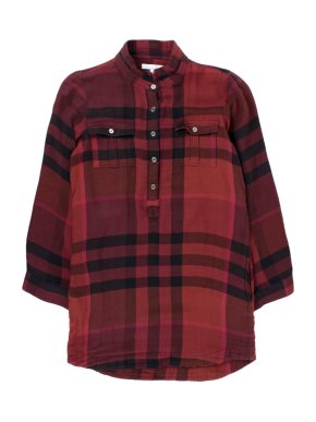 Burberry girl's red checked long sleeve shirt dress