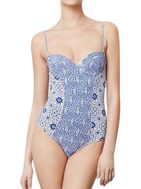 OndadeMar White and Blue Floral Swimming Costume