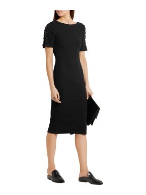 Title/A Lace Up black ribbed-jersey midi dress