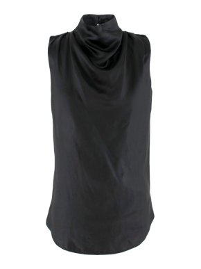 Noir black high-neck duchess-satin top