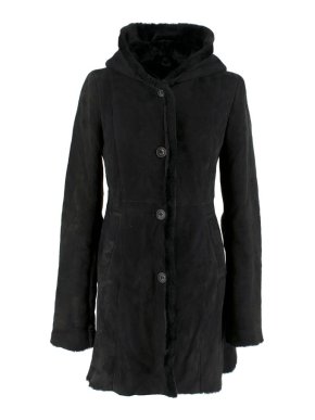 Barneys New York black hooded shearling coat