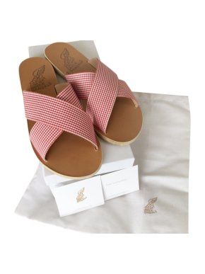 Ancient Greek sandals red gingham sandals