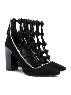 Fabrizio Viti Black Daisy-Applique Ankle Boots