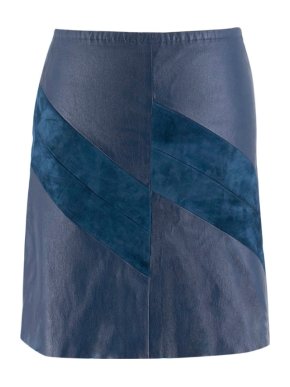 Stouls A-line Blue Leather and Suede Skirt