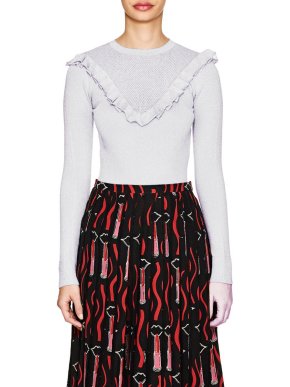 JoosTricot Metallic Ruffle-trimmed Compact Knit Top