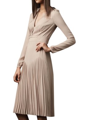 Burberry Prorsum Pleated Silk V-Neck Dress
