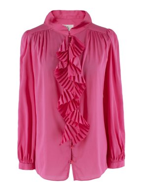 Milly Pink Ruffled Silk-blend Blouse Shirt