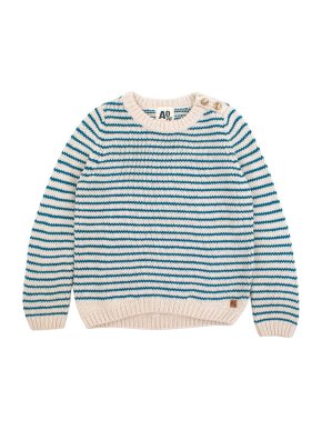 AO76 Girls' White and Blue Striped Knit Jumper