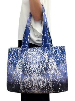 Maria Grachvogel Snow Pearl hand painted blue & white cotton tote bag