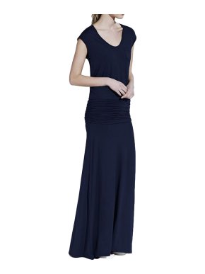 ME+EM Navy Ruched-Jersey Maxi Dress