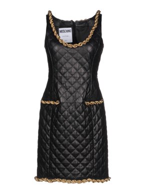 Moschino Couture Chain Trim Black Quilted Dress