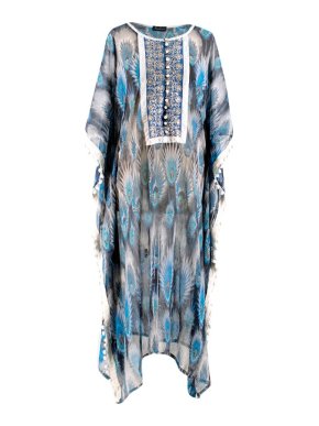 Arnab Sengupta Sheer Peacock Print Kaftan