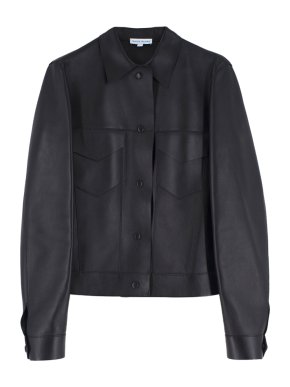Trager Delaney Black Nappa Leather Trucker Jacket