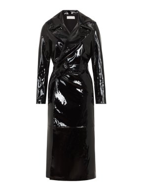 Skiim Karla Black Patent Leather Trench Coat - New Season